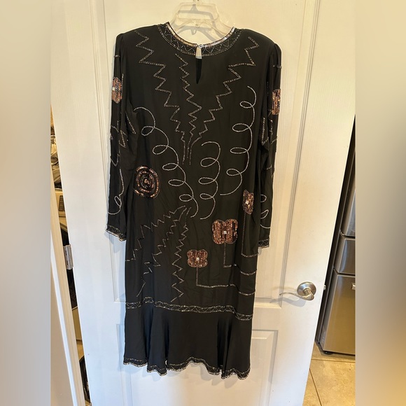 Argenti Notte vintage Black Silk Beaded Long Sleeve Dress. Size 12 - Picture 3 of 5